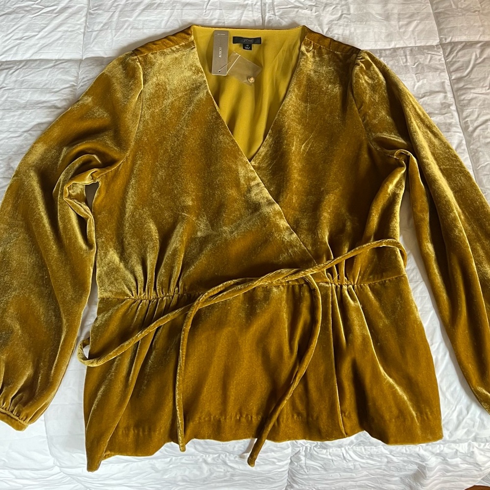 J Crew Gold Velvet Crossover NWT Top.